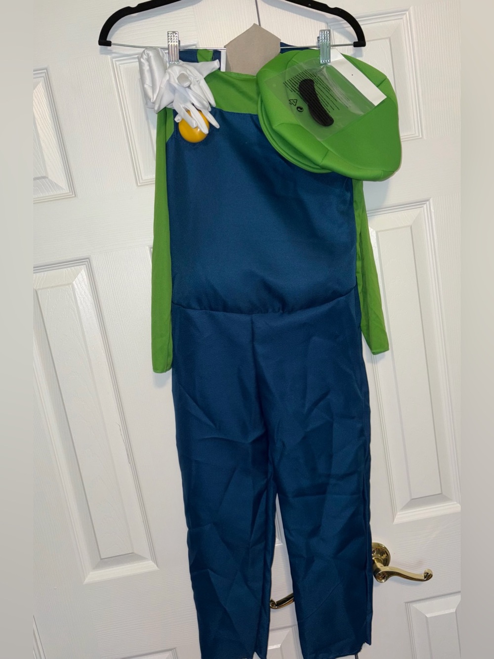 Super Mario Luigi Costume Blue/Green Hat & Gloves Boys M (7-8) 10773K